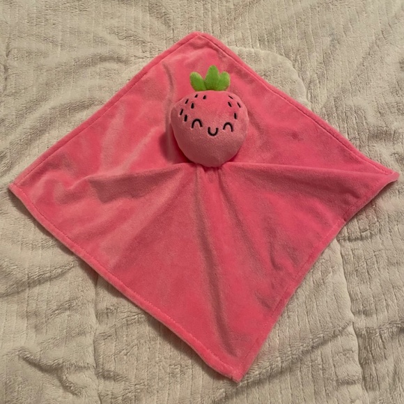 George Strawberry Smiling Pink Baby Plush Security Blanket Lovey - Picture 2 of 3